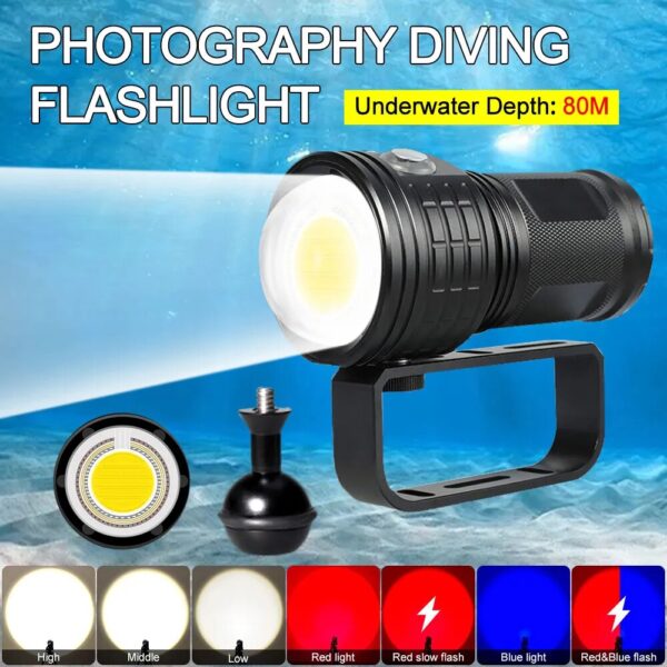 Outdoor Hiking Light 10000 Lumens Waterproof LED Diving Flashlight for Underwater Photography and Video Fill Lights - Image 6