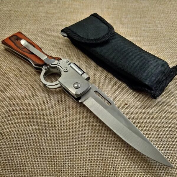 Flashlight With Knife AK47 Military Tactical Folding Blade Camping Survival Knives with Wood Handle and LED Light - Image 2