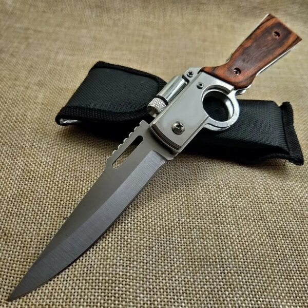 Flashlight With Knife AK47 Military Tactical Folding Blade Camping Survival Knives with Wood Handle and LED Light - Image 5