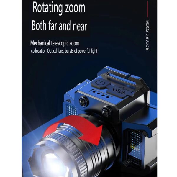 Rechargeable Hiking Light Powerful Bright LED Headlamp with 5 Lighting Modes and Motion Sensor for Camping, Running, and Cycling - Image 6