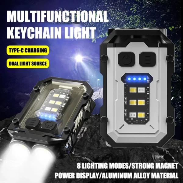Hiking Light Mini Portable Keychain Type-C Rechargeable EDC Torch with Magnet and 8 Modes for Powerful Work and Camping