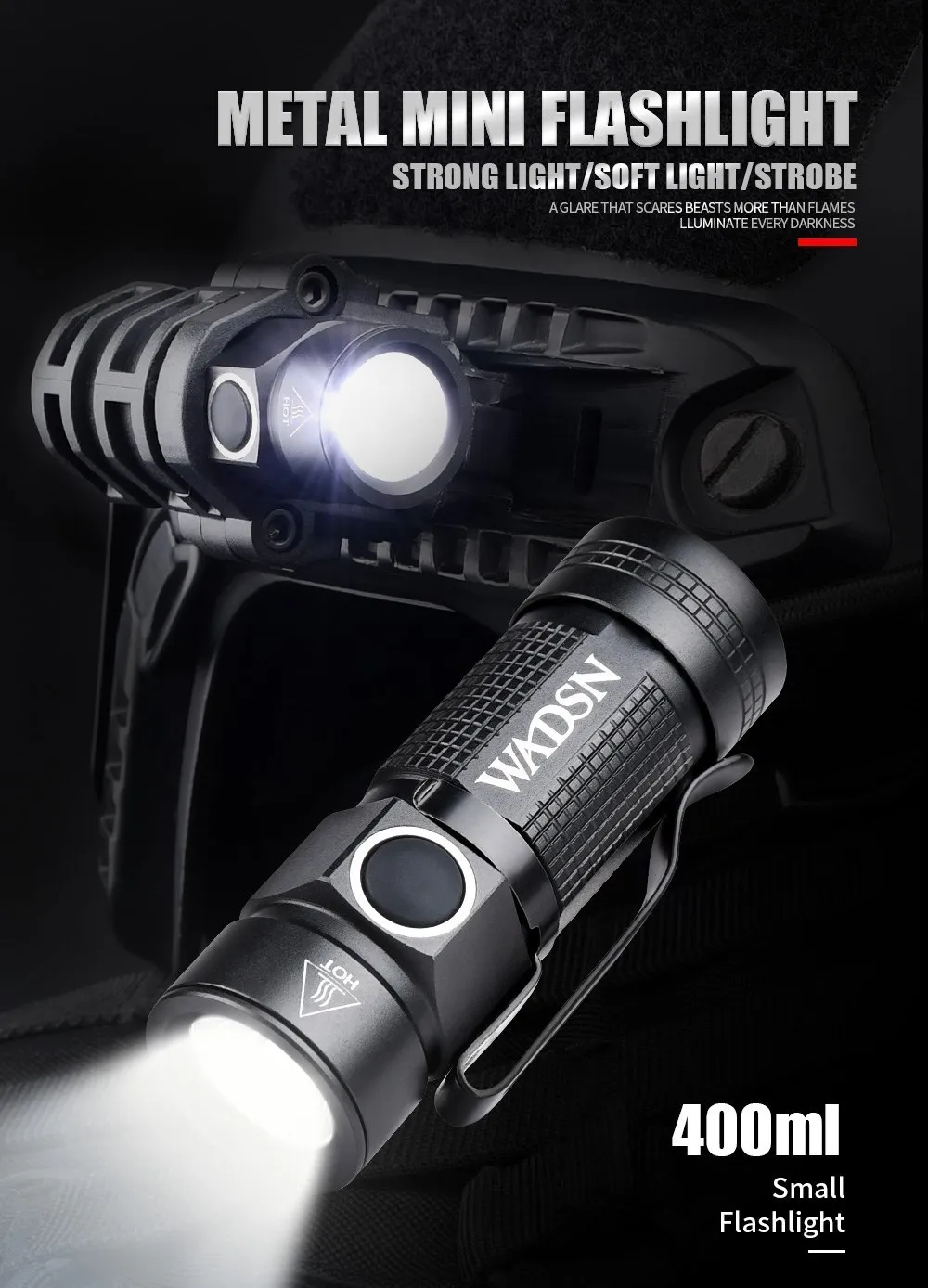 Helmet Flashlight Mini Strobe Scout LED Light with Hat Clamp Holder Mount Picatinny Rail Military Helmet Lamp