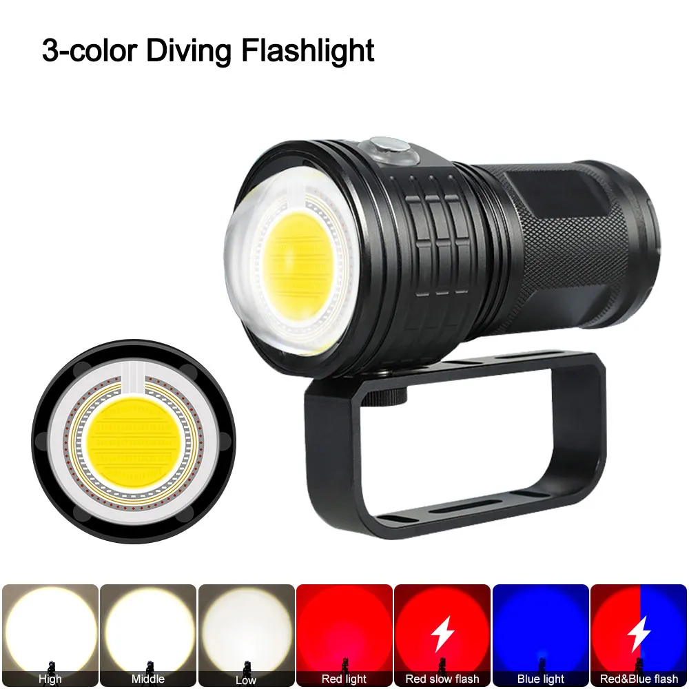 Outdoor Hiking Light 10000 Lumens Waterproof LED Diving Flashlight for Underwater Photography and Video Fill Lights