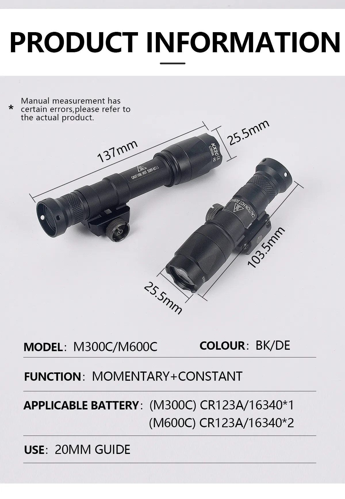 Hunting Flashlight Surefire M600C M600 M300 Tactical Scout Light Rifle Weapon Flashlight with Momentary Pressure Switch