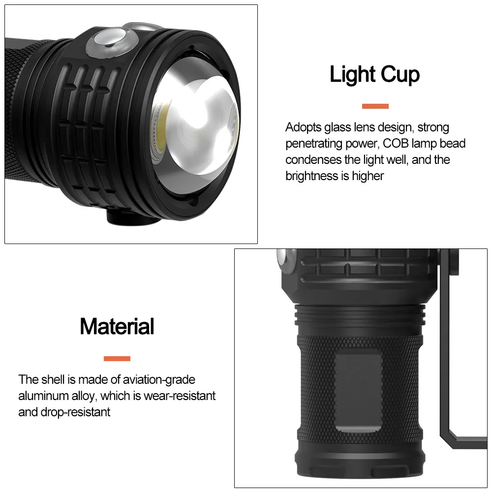 Outdoor Hiking Light 10000 Lumens Waterproof LED Diving Flashlight for Underwater Photography and Video Fill Lights