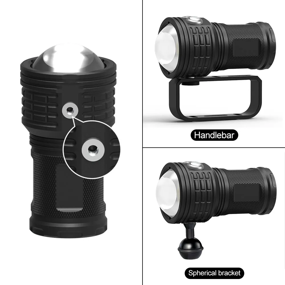 Outdoor Hiking Light 10000 Lumens Waterproof LED Diving Flashlight for Underwater Photography and Video Fill Lights
