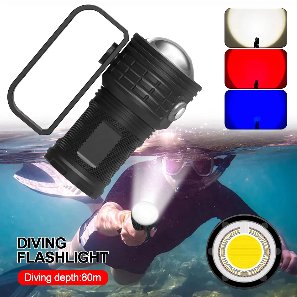 Outdoor Hiking Light 10000 Lumens Waterproof LED Diving Flashlight for Underwater Photography and Video Fill Lights