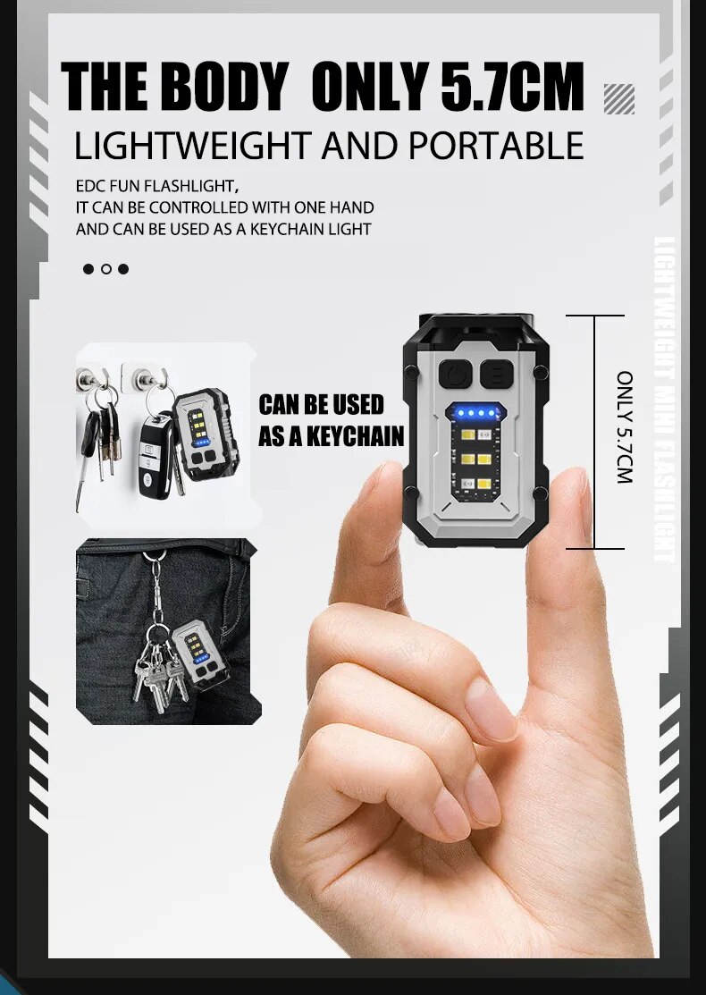Hiking Light Mini Portable Keychain Type-C Rechargeable EDC Torch with Magnet and 8 Modes for Powerful Work and Camping