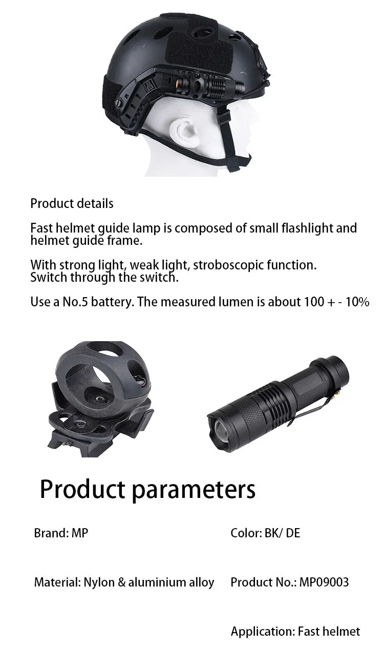 Helmet Flashlight for Tactical Military Fast Helmet - Airsoft Strobe and Constant Moment Lamp With White Scout Light