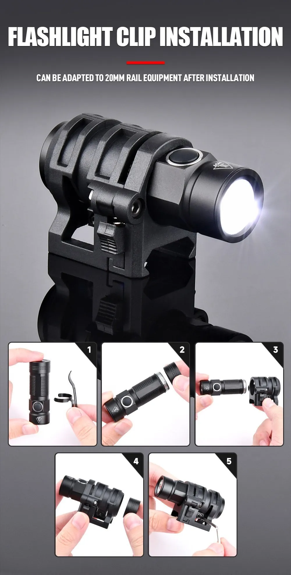 Helmet Flashlight Mini Strobe Scout LED Light with Hat Clamp Holder Mount Picatinny Rail Military Helmet Lamp