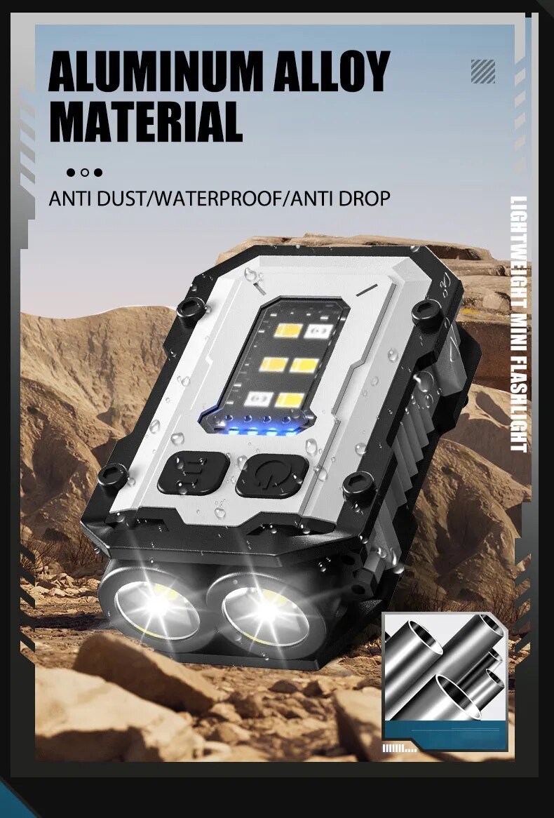 Hiking Light Mini Portable Keychain Type-C Rechargeable EDC Torch with Magnet and 8 Modes for Powerful Work and Camping