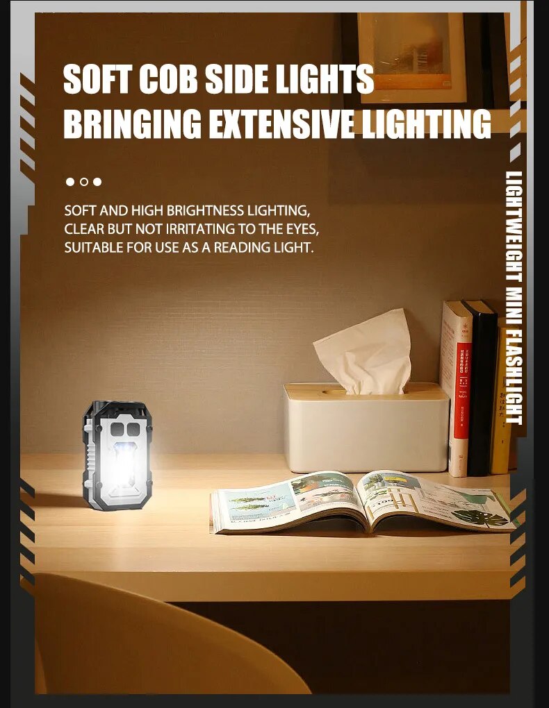 Hiking Light Mini Portable Keychain Type-C Rechargeable EDC Torch with Magnet and 8 Modes for Powerful Work and Camping