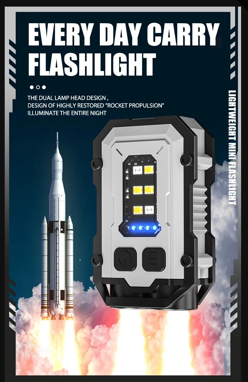 Hiking Light Mini Portable Keychain Type-C Rechargeable EDC Torch with Magnet and 8 Modes for Powerful Work and Camping