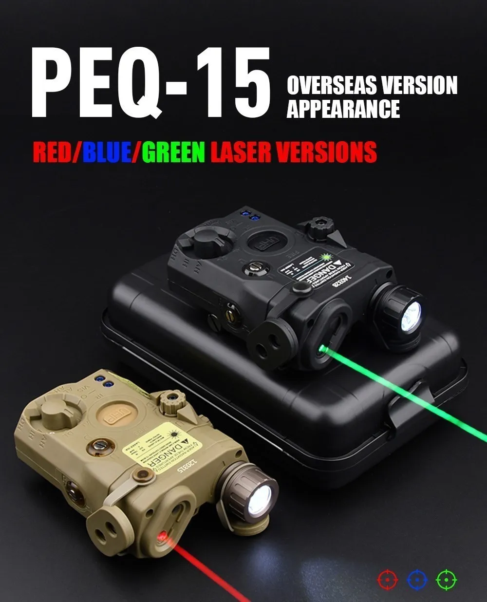 Hunting Flashlight Combo Airsoft PEQ-15 PEQ15 Tactical Red Green Blue Laser IR Fill Light Strobe for 20mm Rail