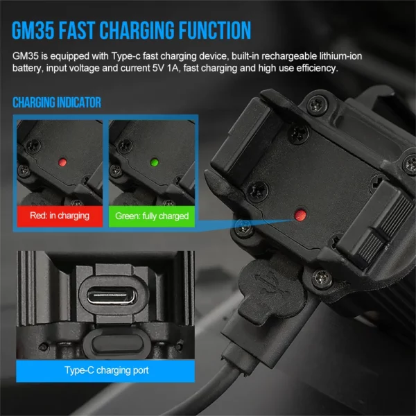 Hunting Flashlight GM35 Tactical LED Mini Pistol Light - 1350 Lumens, USB Rechargeable, Quick Release, for Handguns with 1913/GL Rail - Image 6