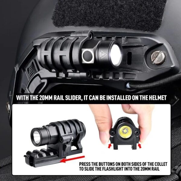 Helmet Flashlight Mini Strobe Scout LED Light with Hat Clamp Holder Mount Picatinny Rail Military Helmet Lamp - Image 3